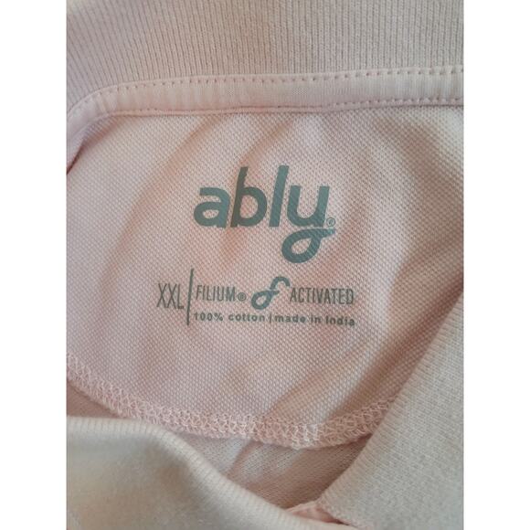 Ably Button Front Filium Activated Calla Polo Shirt Pink Plus Size XXL - Picture 3 of 10